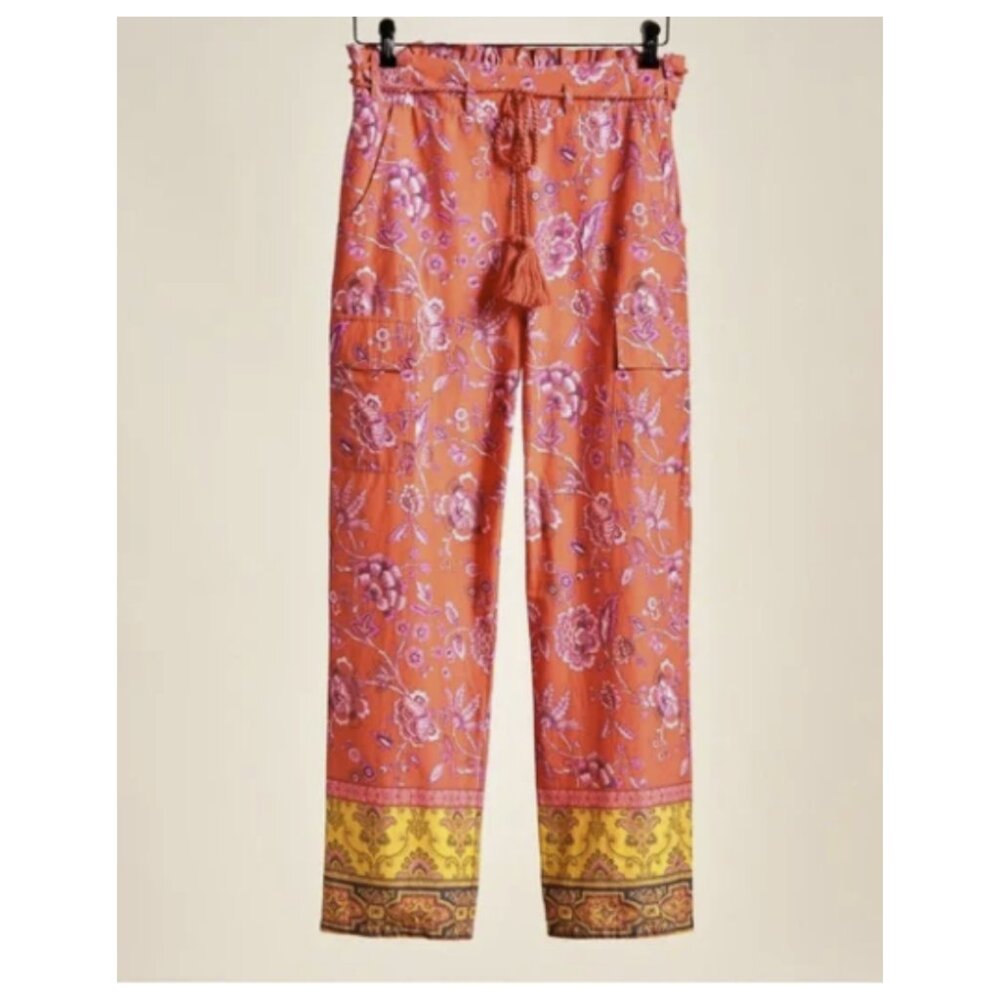 Sundance Vibrant Reef Cargo Pockets Pants Tie Front Size XXL Red/Yellow NWOT